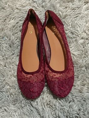 Ollio Wine Lace Ballet Flats